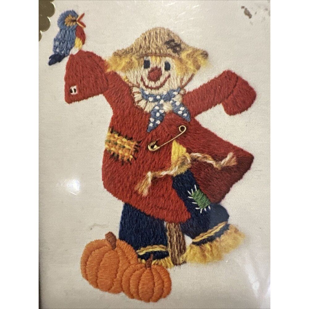 VTG 80s Crewel Dimensions Embroidery Kit Scarecrow pumpkin Fall #6035 Craft